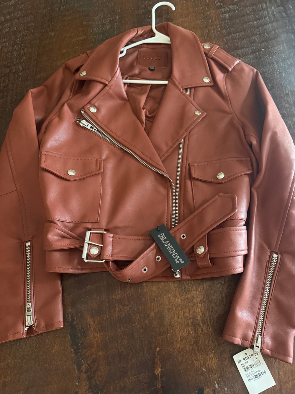 Blank NYC Rust-Brown Faux Leather Cropped Moto Jacket